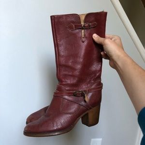 Vintage Zodiac Red Leather Cowgirl Buckle Boots